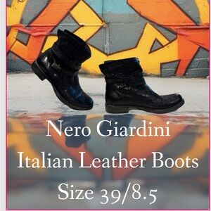 Nero Giardini Black Italian Leather Boots Sz 38/8 #motorbike #punk #grunge